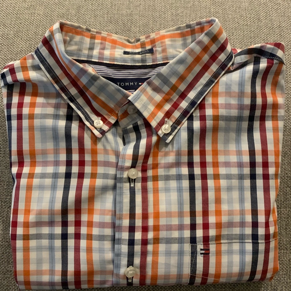 Tommy Hilfiger Button Down Shirt Large Blue Orange